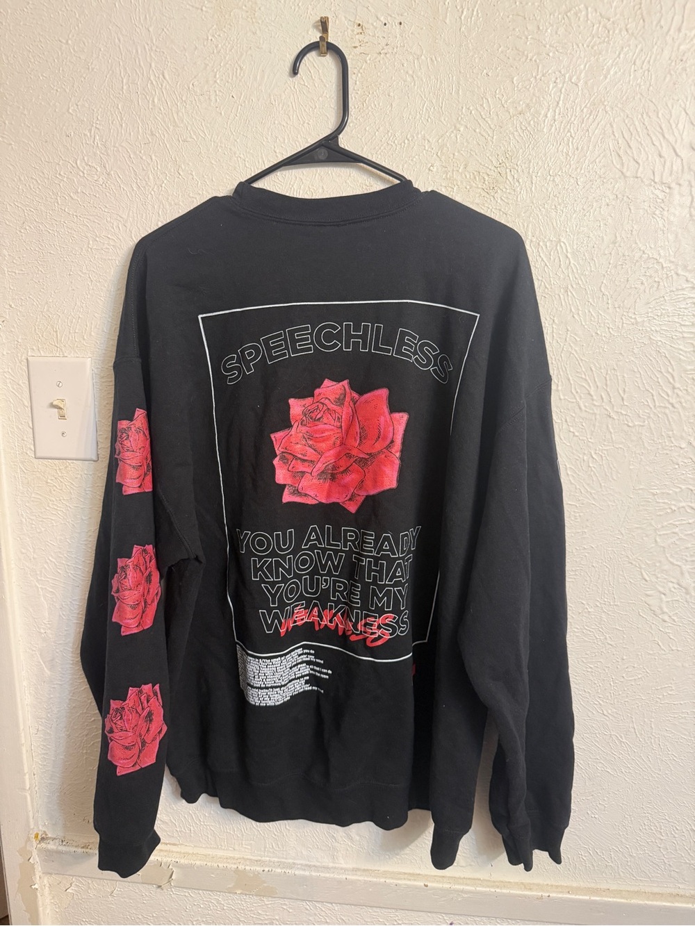 Dan and Shay Black Long-Sleeve Sweater with Red Rose Graphic